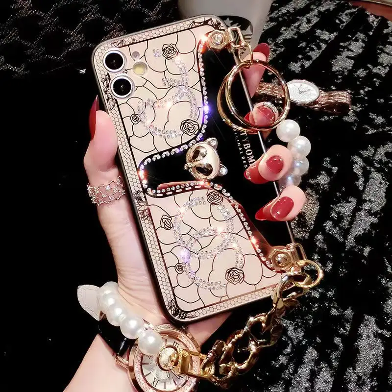 Luxury Fashion Diamond Glitter Phone Case,For Iphone 12 Pro Max Handmade Luxury Series Sparkle Rhinestone Cover With Lanyard