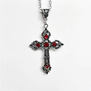 Collar con Cruz Cristiana Barroca Grande, Color Plateado con Cristales, Crucifijo Gótico y Joyería de Pascua, Crucifijo Unisex Adornado con Piedras Preciosas - Product Image 3