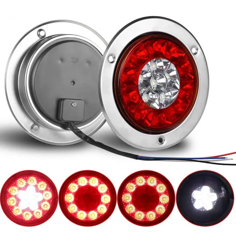 4 inch Round Red/Amber 16 LED Car Truck Trailer Brake Stop lights Turn Signal lamp Tail Lighting for Van Bus 4x4 Pickup 12V 24V
