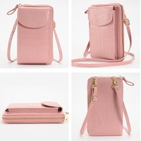 Tas Selempang Kecil Pola Kulit Buaya PU untuk Wanita, Dompet Ponsel dengan Slot Kartu Kredit