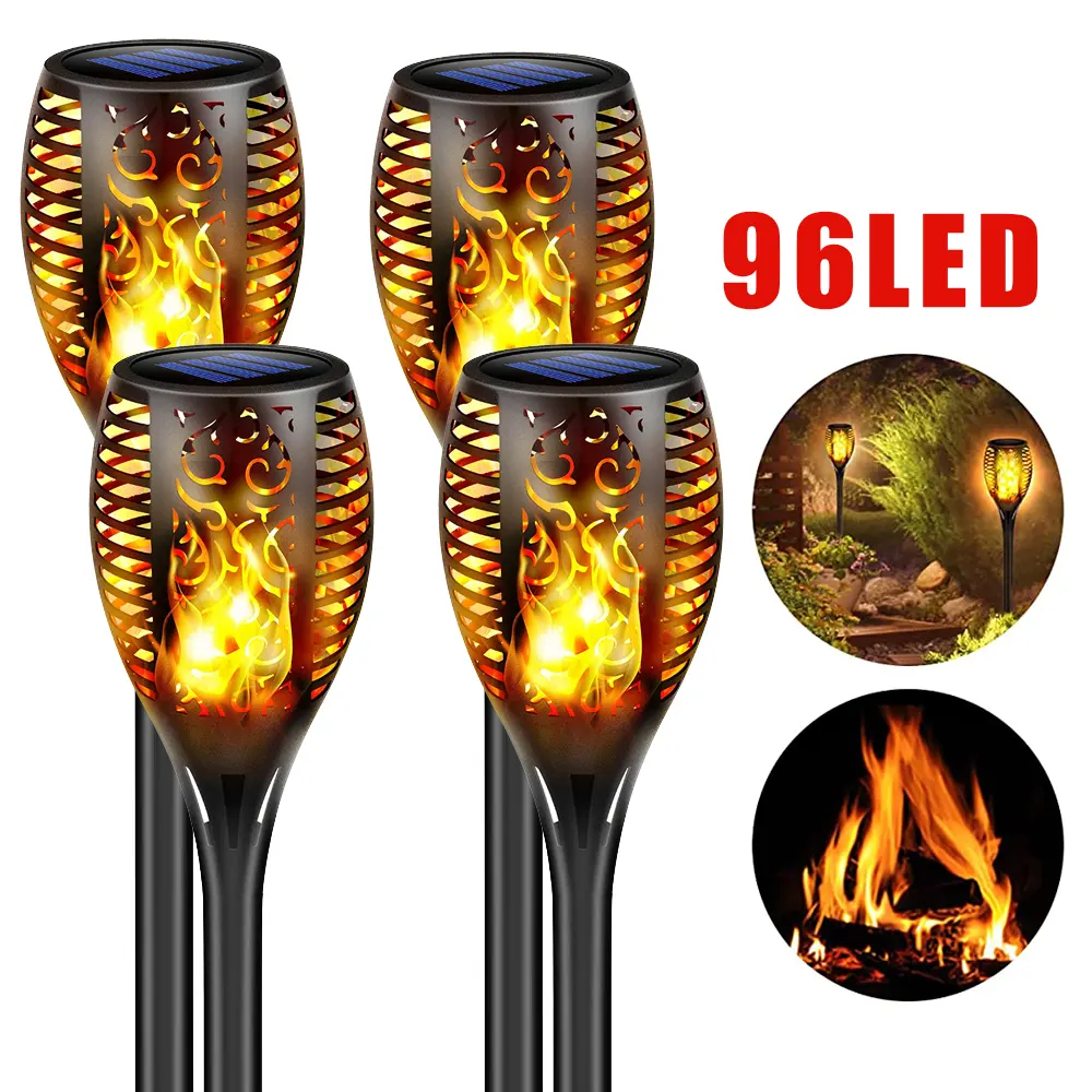 96led Realistic Dancing Flames Abs Ip65 Waterproof Outdoor Garden Lawn Lamp Solar Torch Light With Flickering Flame