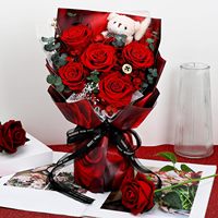 Rode geconserveerde bloemenboeket echte rozen beer |   Langdurige Echte Eeuwige Rozen Kaart Cadeaubox China 13,8 Inch Valentijn