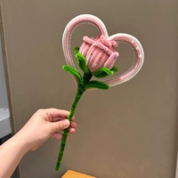 QY Hadiah Bunga Buatan Tangan untuk Ulang Tahun, Hari Valentine, Hari Ibu, Buket Bunga Mawar dari Pipa Berbentuk Hati dengan Tongkat Putar