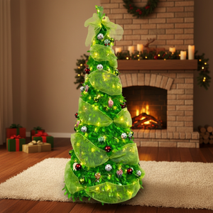 <span class=keywords><strong>Sapin</strong></span> <span class=keywords><strong>de</strong></span> <span class=keywords><strong>Noël</strong></span> pliable <span class=keywords><strong>pré</strong></span>-orné facile à assembler, avec décorations et ruban vert – Meilleures ventes - Product Image 1