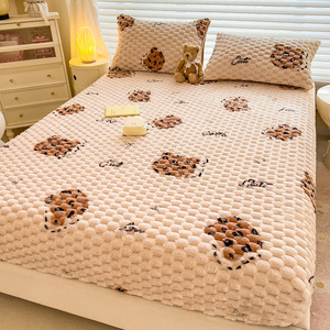 Drap-<span class=keywords><strong>housse</strong></span> en flanelle d'hiver King Queen Pure Color Bed Cover Velvet Thick Non-Slip Mattress Protective Cover <span class=keywords><strong>150x200</strong></span> - Product Image 4