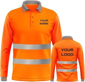 Custom Logo Hi Vis Long Sleeve Reflective Safety Polo Shirt Breathable ANSI Compliant Work T-Shirt for Construction