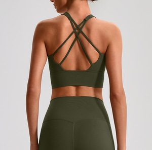 Nouveau soutien-gorge de sport sexy en nylon couleur unie, décolleté bas, dos ouvert, extensible, pour le fitness, avec bretelles croisées, pour femme - Product Image 4