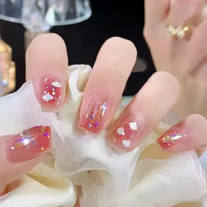 OEM French white edge fake nails finished products wholesale rhinestone star clond removable Nail full cover press on nails