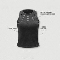 Débardeur court Y2K pour femme, coupe ajustée, style rétro délavé à l'acide, avec œillets métalliques, design coupé-cousu, personnalisable avec LOGO