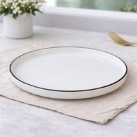 Nouvelle vaisselle en porcelaine de style nordique en céramique blanche avec bordure noire classique, service de table pour hôtel, pour un usage quotidien