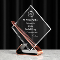 Trophée en cristal personnalisé avec logo HDW Wholesale, plaque en cristal avec base en métal, forme carrée, trophée sportif en cristal