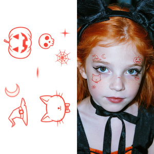 Autocollants de tatouage temporaire colorés pour Halloween Tatouages mignons imperméables adaptés au visage et aux bras - Product Image 1