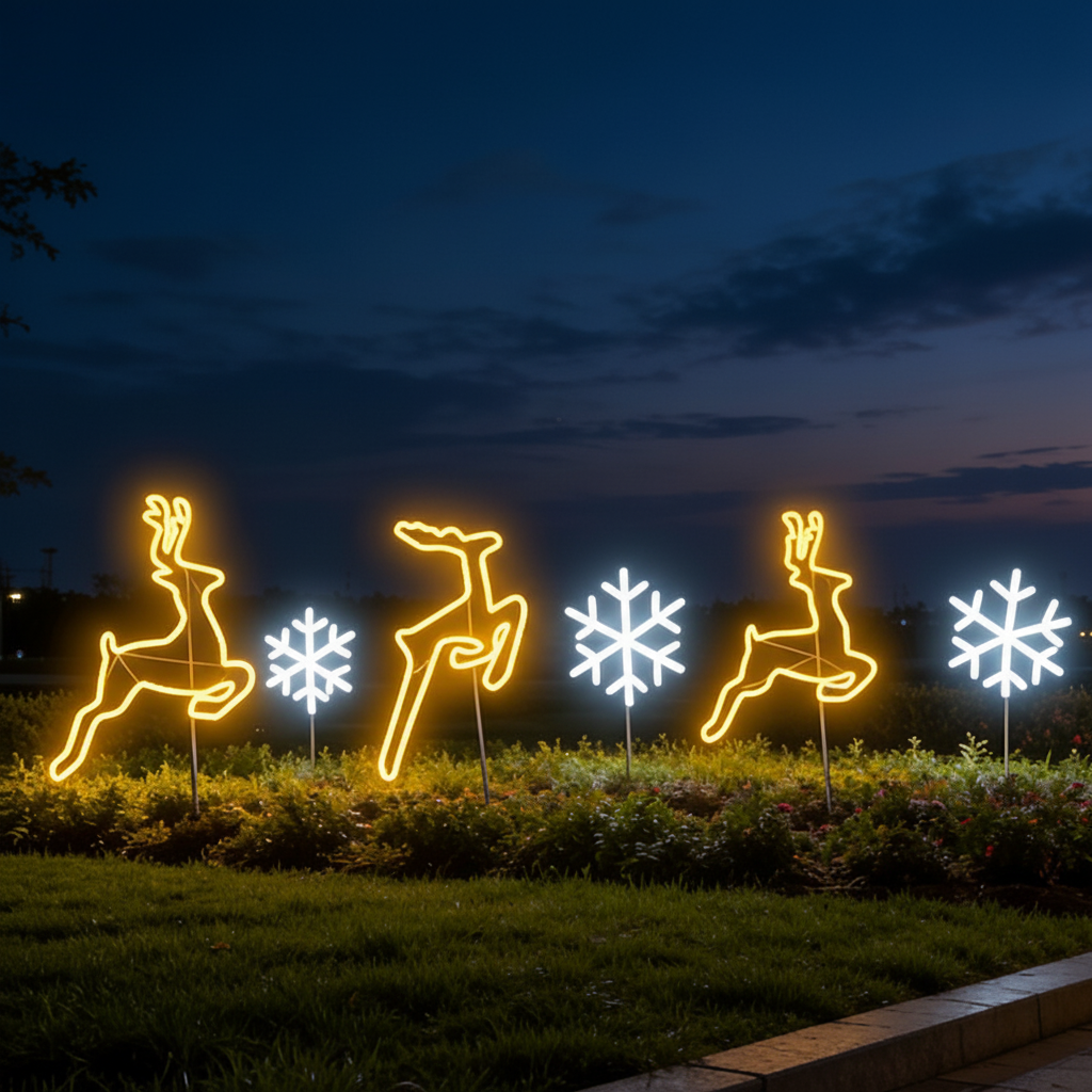 LED IP65 Light-Up Reindeer Snowflake Shaped Outdoor Ground Plug Lawn Garden Courtyard Landscape Lamp