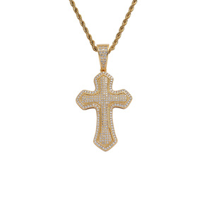Full zirconium wide <b>cross</b> pendant, hip hop jewelry copper inlaid zircon trendy stacking, <b>cross</b> necklace - Product Image 1
