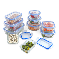 Boîte à lunch bento en verre borosilicate haute résistance, hermétique, résistante à la chaleur, pour aliments frais, avec couvercle, ustensiles de cuisine en plastique