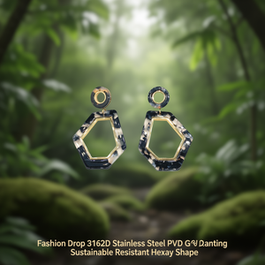 Boucles d'oreilles pendantes tendance en acier inoxydable 316L plaqué or PVD, durables et résistantes, forme hexagonale - Product Image 3