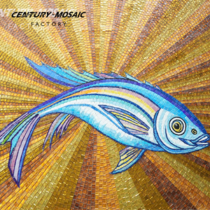 Peinture murale artistique en verre doré Centurymosaic, motif religieux personnalisé fait main de poisson de Jésus, carrelage mural / médaillon en marbre - Product Image 1