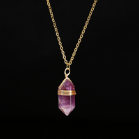 Colliers en cristal tendance, style bohème, avec breloque hexagonale en pierre naturelle enroulée de fil, chaîne délicate, bijoux pour femmes