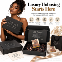 Boîte d'expédition en carton ondulé noir avec feuille d'argent de luxe, emballage recyclable, boîte rigide pour abonnement beauté, pour le commerce électronique