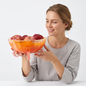 Bol à fruits empilable classique en résine écologique avec poignées roses, design dégradé orange, pour salade, service à domicile, compatible lave-vaisselle - Product Image 1