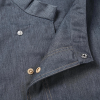 Veste de chef à manches courtes aspect denim pour homme, patte de boutonnage asymétrique, maille respirante, veste de cuisine, uniforme de travail pour hôtel et restaurant