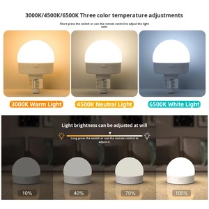 Smart E26 ABS LED Table Night Lamp Bulb Rechargeable 3-Color <b>Timer</b> Dimming with Remote Control for Bedroom Use - Product Image 2