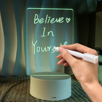 Tableau d'écriture tactile en acrylique avec notes électroniques d'informations 3D lumineuses à LED RVB créatives réinscriptibles effaçables
