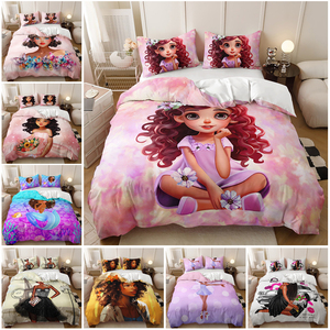 Juego de Funda Nórdica de Lujo con Diseño Moderno Africano, Estampado 3D de Chicas de Ensueño Negras, Tamaño Queen - Product Image 3