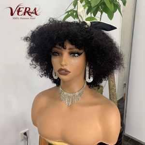 Vente en gros de cheveux humains 100% Remy, franges bouclées, coupe <span class=keywords><strong>courte</strong></span>, densité 300%, noir, 8 pouces, fournisseur fiable, livraison directe - Product Image 1