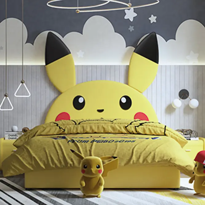 Children Rabbit New Design Twin Bed Girls Princess Yellow Boy Lovely Double Kids Bed Bedroom Furniture Set