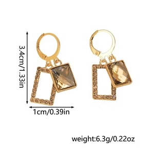Colección Otoño Invierno, Pendientes de Aro Coreanos con Cristales Color Café y Diamantes, Pendientes de Aro Modernos y Elegantes - Product Image 2