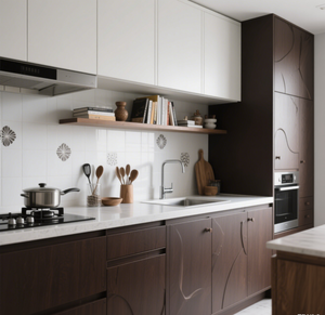 Dapur bentuk L Modern kustom pabrik: lemari dua warna tahan lama, Meja batu kuarsa, peralatan rumah tangga bagus - Product Image 6