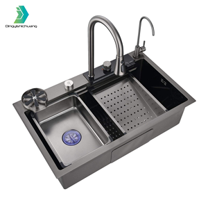 Fregadero de Cocina Inteligente Multifuncional Negro Moderno Tipo <span class=keywords><strong>Cascada</strong></span> de Acero Inoxidable para Colgar en la Pared, Lavabo de Baño - Product Image 3