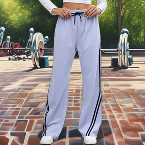 Pantalones de punto elásticos de cintura media transpirables, holgados, de pierna ancha y frente plano, de Spandex/Nylon, color liso, nueva colección Otoño-Invierno 2025 - Product Image 2