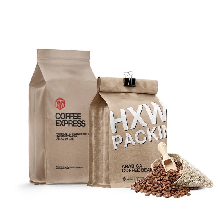 Custom Printed Resealable 100g 250g 500g 1kg Compostable Plastic Ziplock Flat Bottom Stand Up Coffee Pouches Bags With Valve