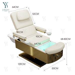 Lettino da Salone Moderno di Lusso con Base Dorata per Lavaggio Capelli Terapia ad Acqua Pedicure e Shampoo Elettrico Bianco - Product Image 6