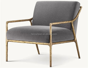 Poltrona Moderna Americana Semplice e Carina per Soggiorno, Sedia in Tessuto con Supporto in Metallo - Product Image 5
