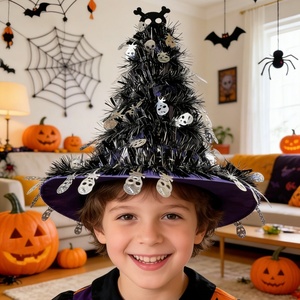 <span class=keywords><strong>Chapeau</strong></span> <span class=keywords><strong>de</strong></span> sorcière d'Halloween avec pendentif crâne, guirlandes colorées, thème horreur, en PET, accessoires <span class=keywords><strong>de</strong></span> décoration pour maison hantée d'Halloween - Product Image 2