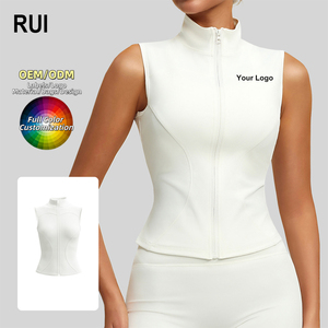 RUIQUIWN OEM Haut de yoga zippé intégral pour femme, col montant, coupe ajustée, soutien-gorge sans couture écologique, respirant, séchage rapide, gilet de sport avant pour la gym et le fitness - Product Image 1