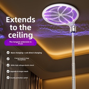 Matamosquitos Eléctrico Telescópico, <span class=keywords><strong>Raqueta</strong></span> Plegable Giratoria de 360 Grados, Recargable, para el Hogar e Interiores - Product Image 2