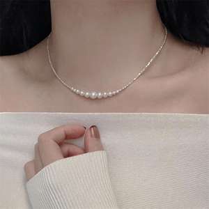 قلادة لؤلؤ مياه عذبة رائعة عالية الجودة للنساء قلادة لؤلؤ طبيعي منقطة دائرية تقريبًا - Product Image 1