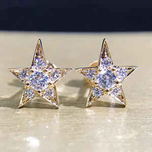 Pendientes de Diamantes en Forma de Estrella de Oro Blanco, Corte Brillante Redondo, Color G, Diamantes Naturales, Clásicos para Mujer, Uso Diario - Product Image 4