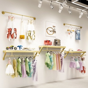 <span class=keywords><strong>Magasin</strong></span> de vêtements pour enfants, étagère à vêtements pour bébé en or brillant, gain de place, présentoir mural pour vêtements pour enfants - Product Image 3