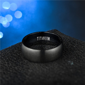 316L 스테인리스 스틸 8MM 와이드 블랙 손가락 반지 티타늄 스틸 고광택 와이드 링 남성용 주얼리 - Product Image 5