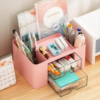 Organisateur de bureau multifonctionnel en plastique transparent mignon pour enfants, filles, école, avec tiroir