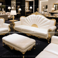 Ensemble de Canapés Royaux Mobilier de Salon de Luxe Blanc Européen Canapé Classique Antique Élégant Français en Cuir Véritable Sculpté à la Main