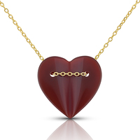 Collar de Plata de Ley 925 con Baño de Oro de 18K, Piedra Preciosa Natural, Ágata Roja en Forma de Medio Corazón Plegable