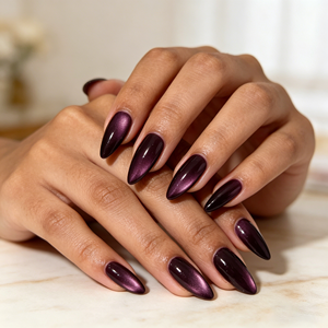 <span class=keywords><strong>Uñas</strong></span> Postizas YZ 4 Color Morado Ojo de Gato, <span class=keywords><strong>Uñas</strong></span> Postizas Almendradas Oscuras, Puntas de <span class=keywords><strong>Uñas</strong></span> Acrílicas Metálicas Brillantes para Mujer - Product Image 2