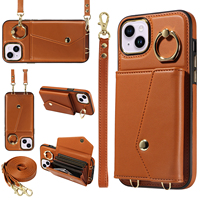 Étui de téléphone portable à bandoulière en forme d'accordéon pour iPhone 14 Plus, portefeuille pour 7 cartes, blocage RFID, support anneau antichoc, protection 360°