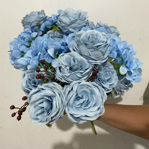 Rosas Artificiales de Seda Azul Cielo IFG, 9 Cabezas, Decoraciones Florales para Bodas, Navidad, San Valentín, Acción de Gracias, Graduación - Product Image 4